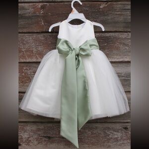 Flower girl dress tulle and sage bow